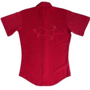 Wrangler Vintage Bull Embroidered Red Pearl Snap Rodeo Shirt INvL4